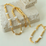 Vintage Gold Bean Irregular Pearl Necklace