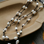 Long Handmade Leather Rope Natural Pearl Necklace