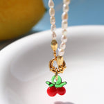 Glazed Cherry Pendant Pearl Necklace