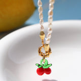 Glazed Cherry Pendant Pearl Necklace