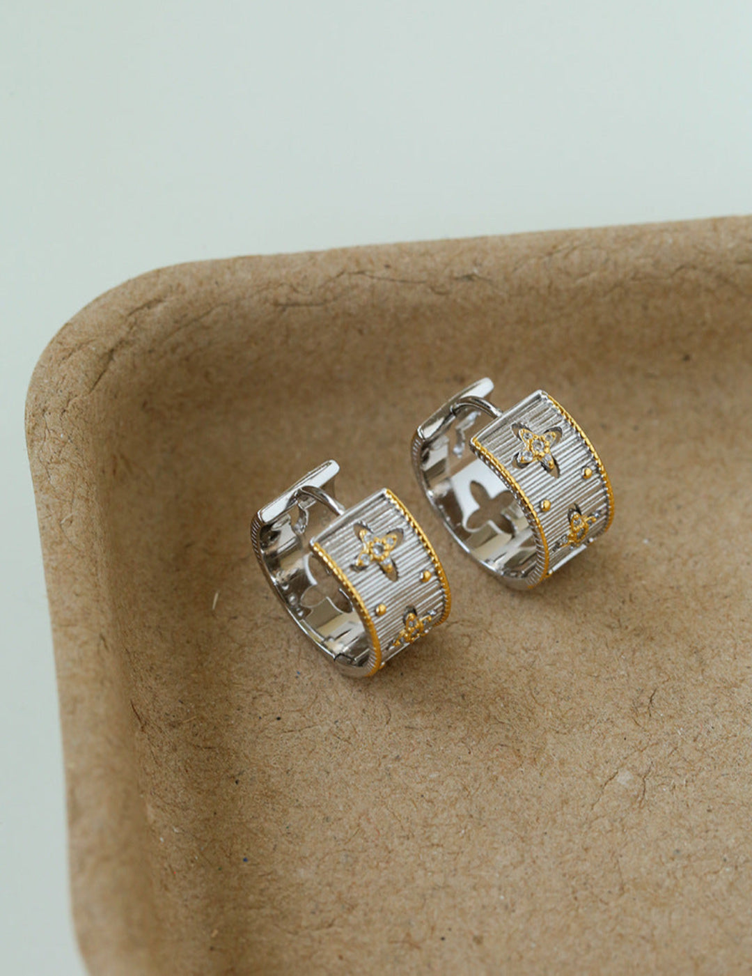 Hollowed-out Cross-flower Ear Clasp Earrings-Gembea Jewelry