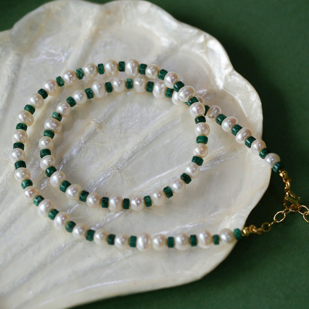 Pearl Colored Stone Beaded Necklace