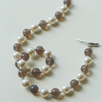 Grey Agate Artificial Pearl Beaded Necklace-Gembea Jewelry