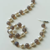 Grey Agate Artificial Pearl Beaded Necklace-Gembea Jewelry