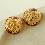 Enamel Glaze Round Chrysanthemum Earrings