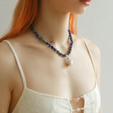 Shaped Lapis Lazuli Stone Baroque Pearl Necklace