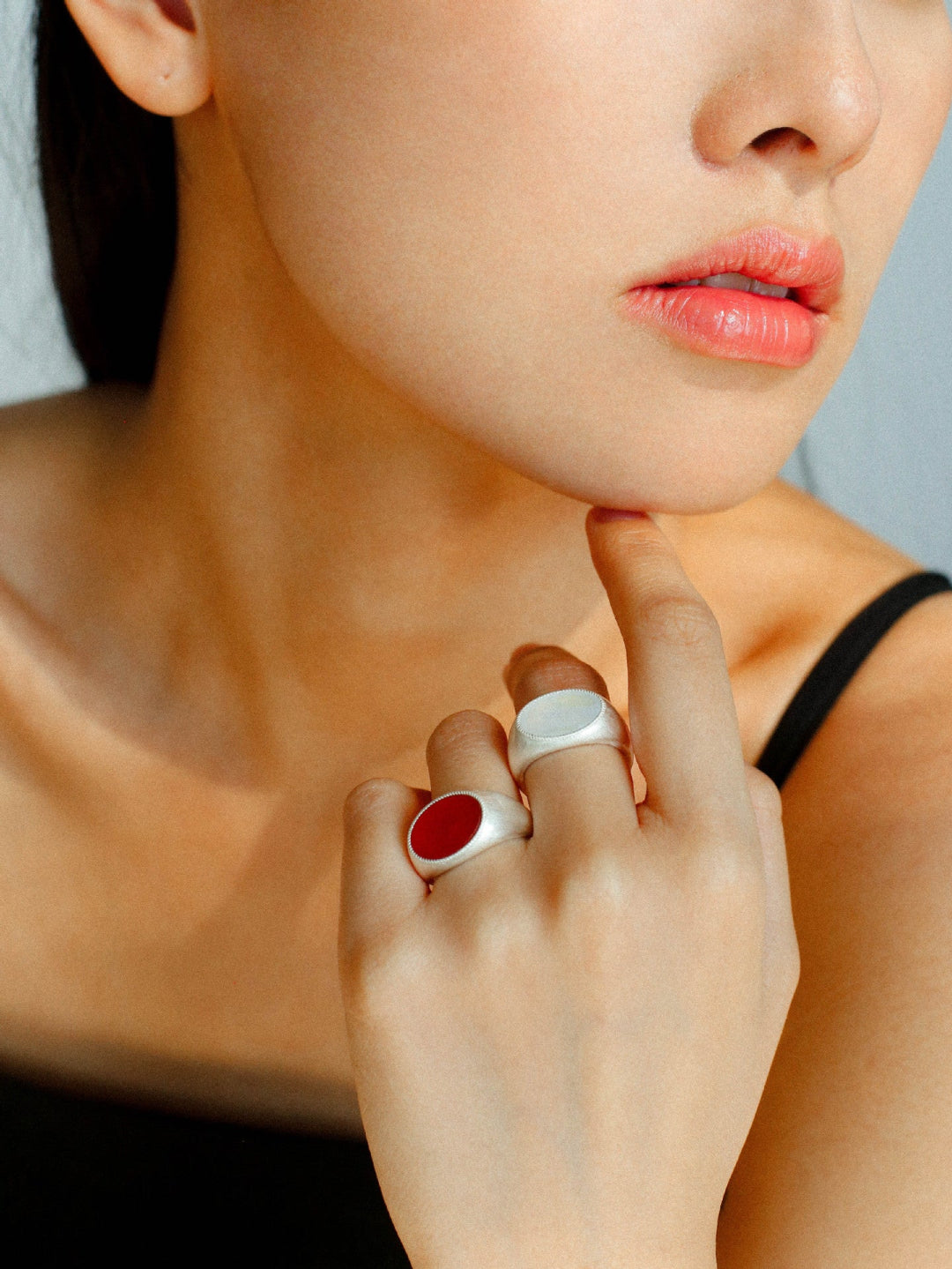 Gembea jewelry Wide Silver Brushed Agate Ring