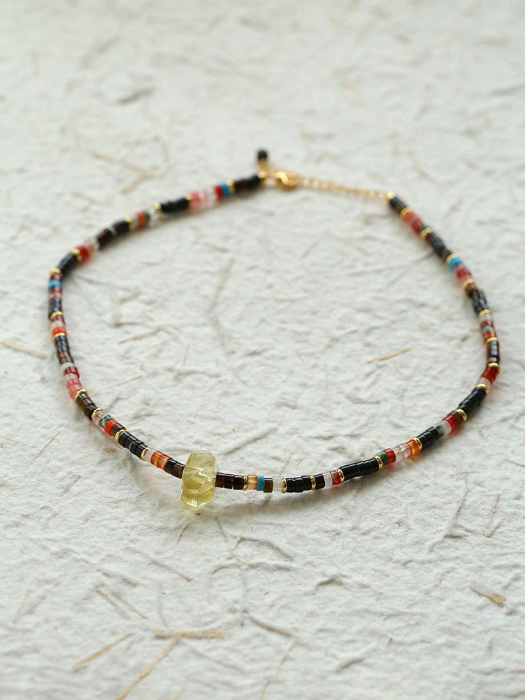 Bohemian-style Natural Stone Lemon Crystal Necklace-Gembea Jewelry