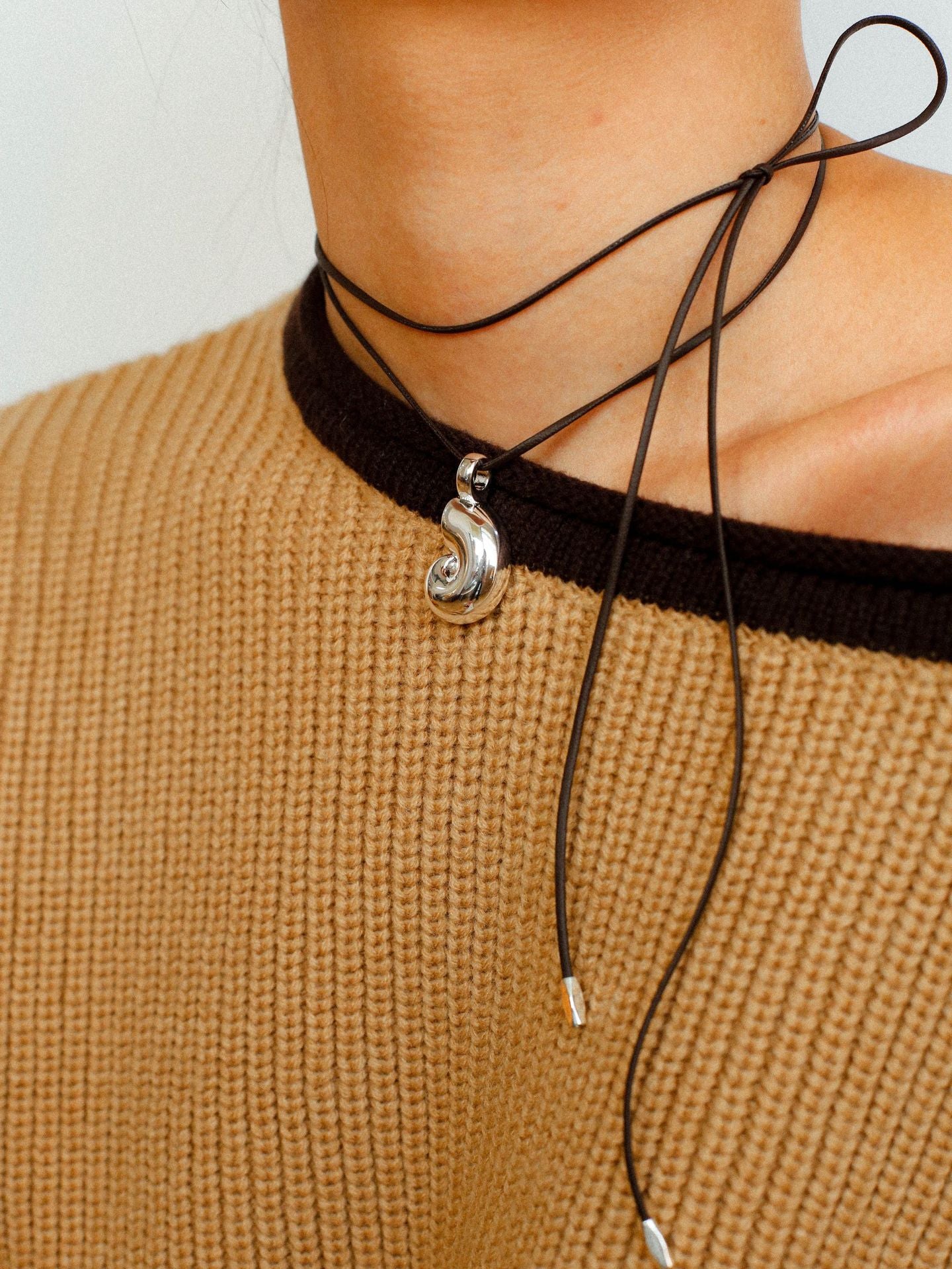 Long Leather Rope Conch Pendant Necklace Gembea Jewelry