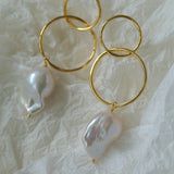 Metal Circle Baroque Pearl Drop Earrings