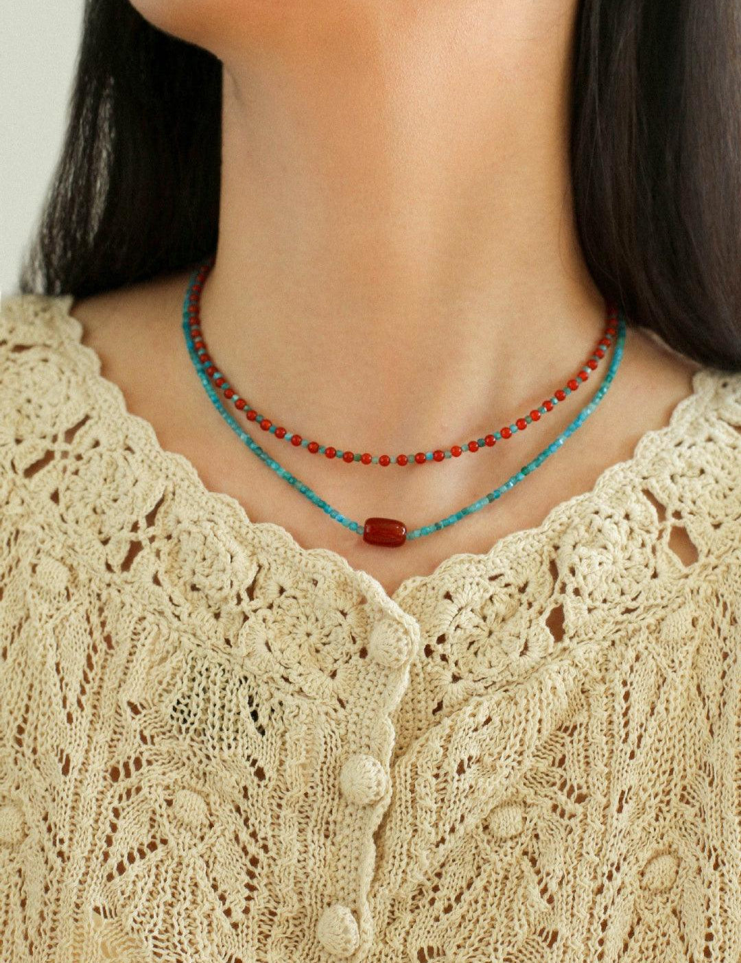 Blue Phosphorus Gray Agate Beaded Necklace - Gembea Jewelry