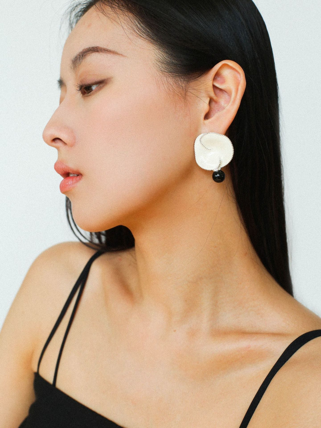 Gembea Jewelry Enamel Flower Pearl Black Agate Earrings