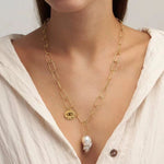 Metal Chain Baroque Pearl Pendant Necklace