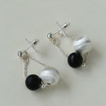 Ebony and Silver Ball Brushed Drop Earrings