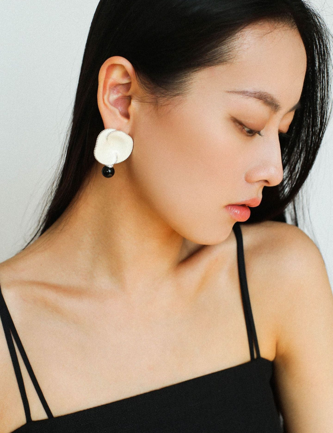 Gembea Jewelry Enamel Flower Pearl Black Agate Earrings