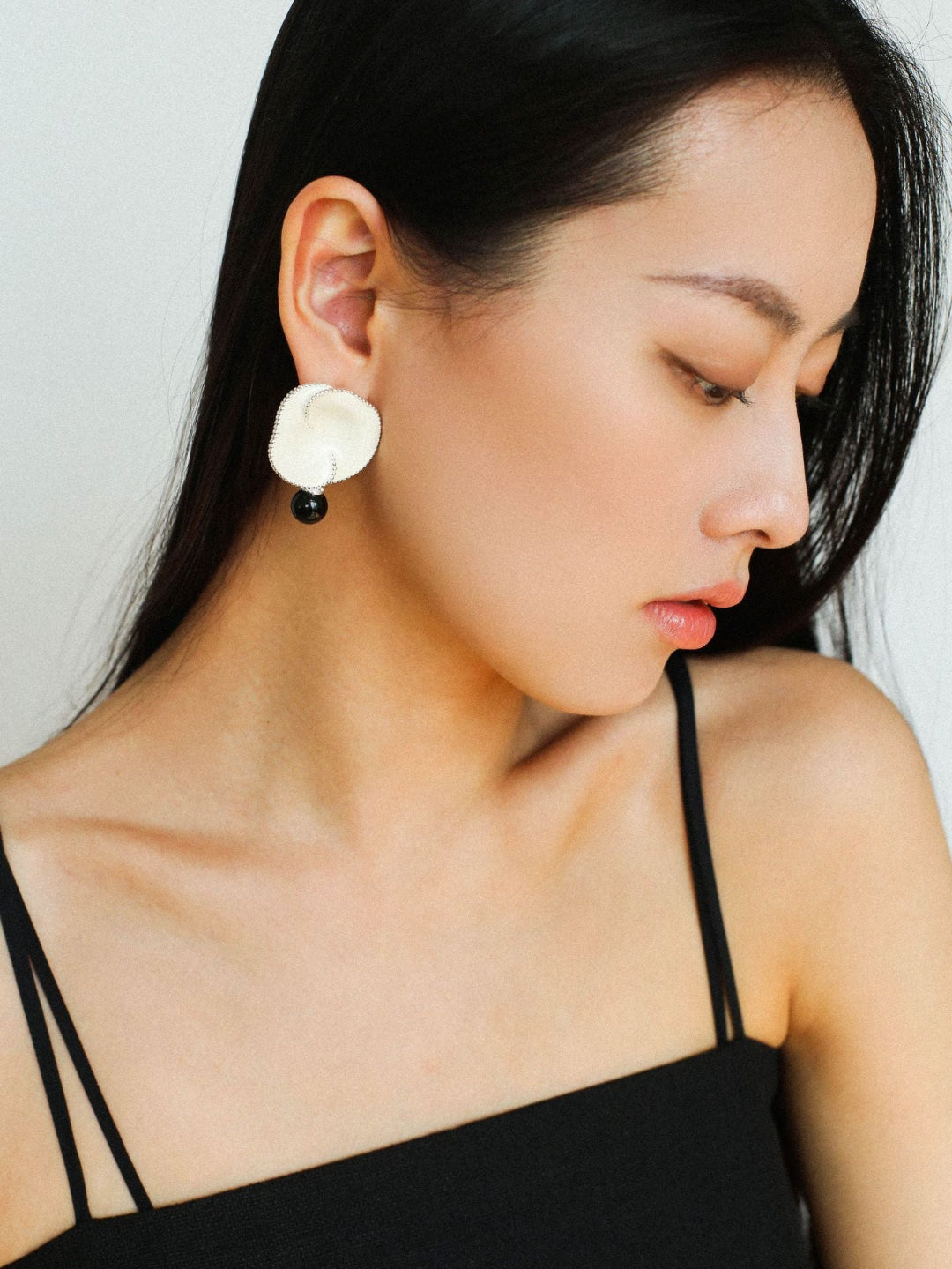 Gembea Jewelry Enamel Flower Pearl Black Agate Earrings