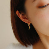 S925 Silver Moon Drop Hoop Earrings