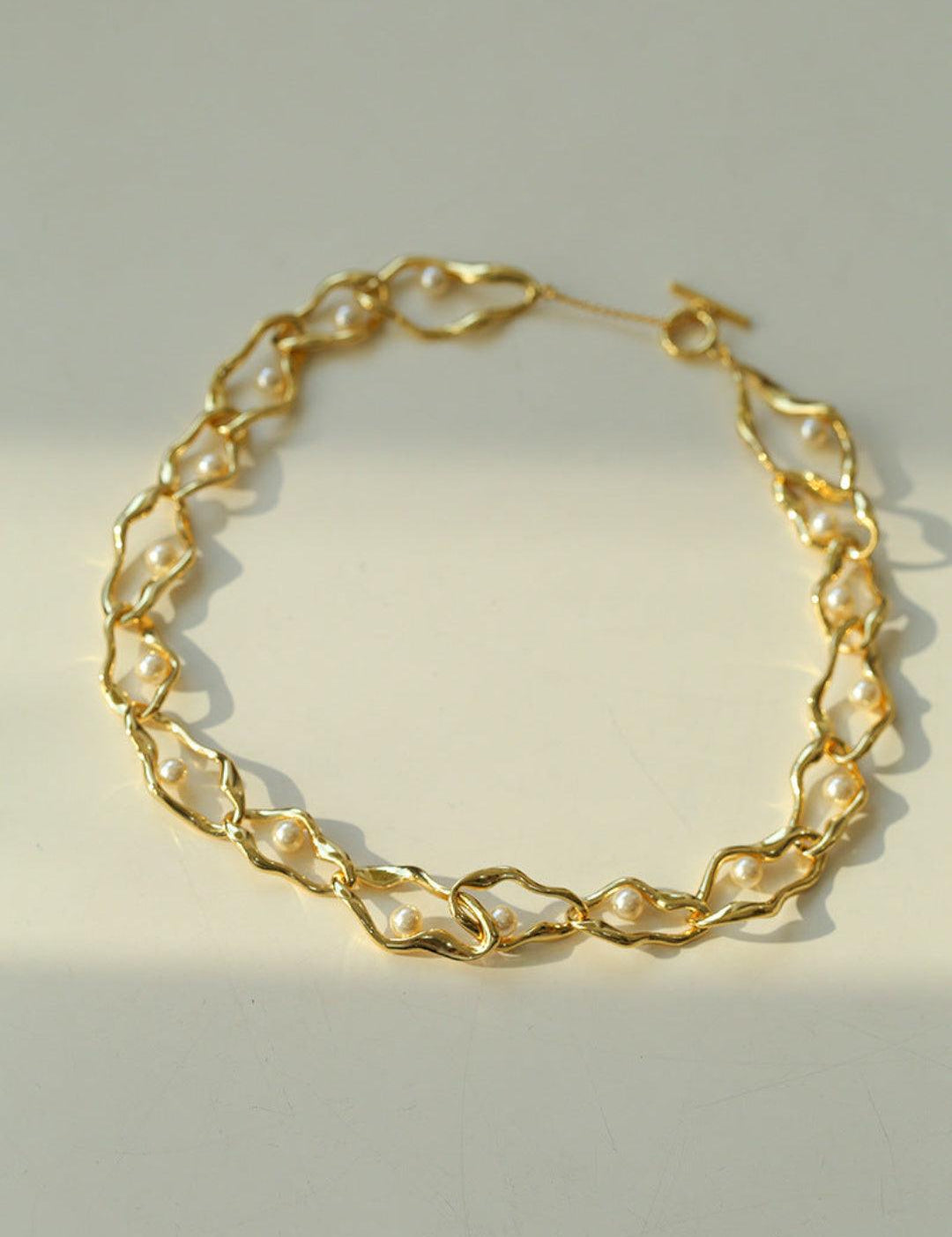 Geometric Twist Artificial Pearl Chain Necklace - Gembea Jewelry
