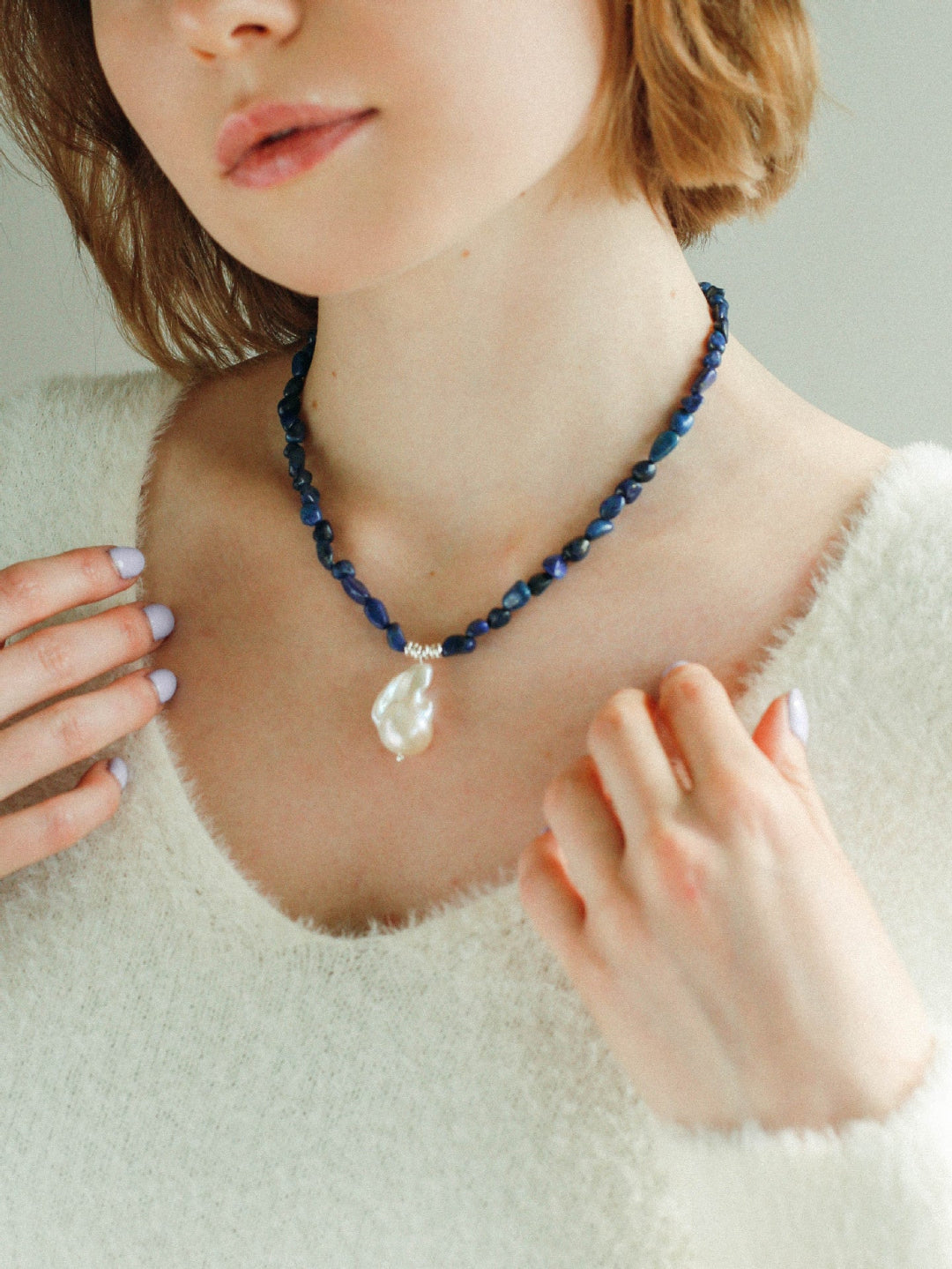 Shaped Lapis Lazuli Stone Baroque Pearl Necklace