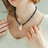 Shaped Lapis Lazuli Stone Baroque Pearl Necklace