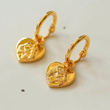 Lion Relief Love Drop Hoop Earrings