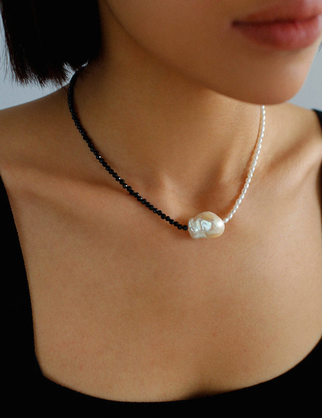 Gembea Jewelry Baroque Pearl Black Spinel Necklace
