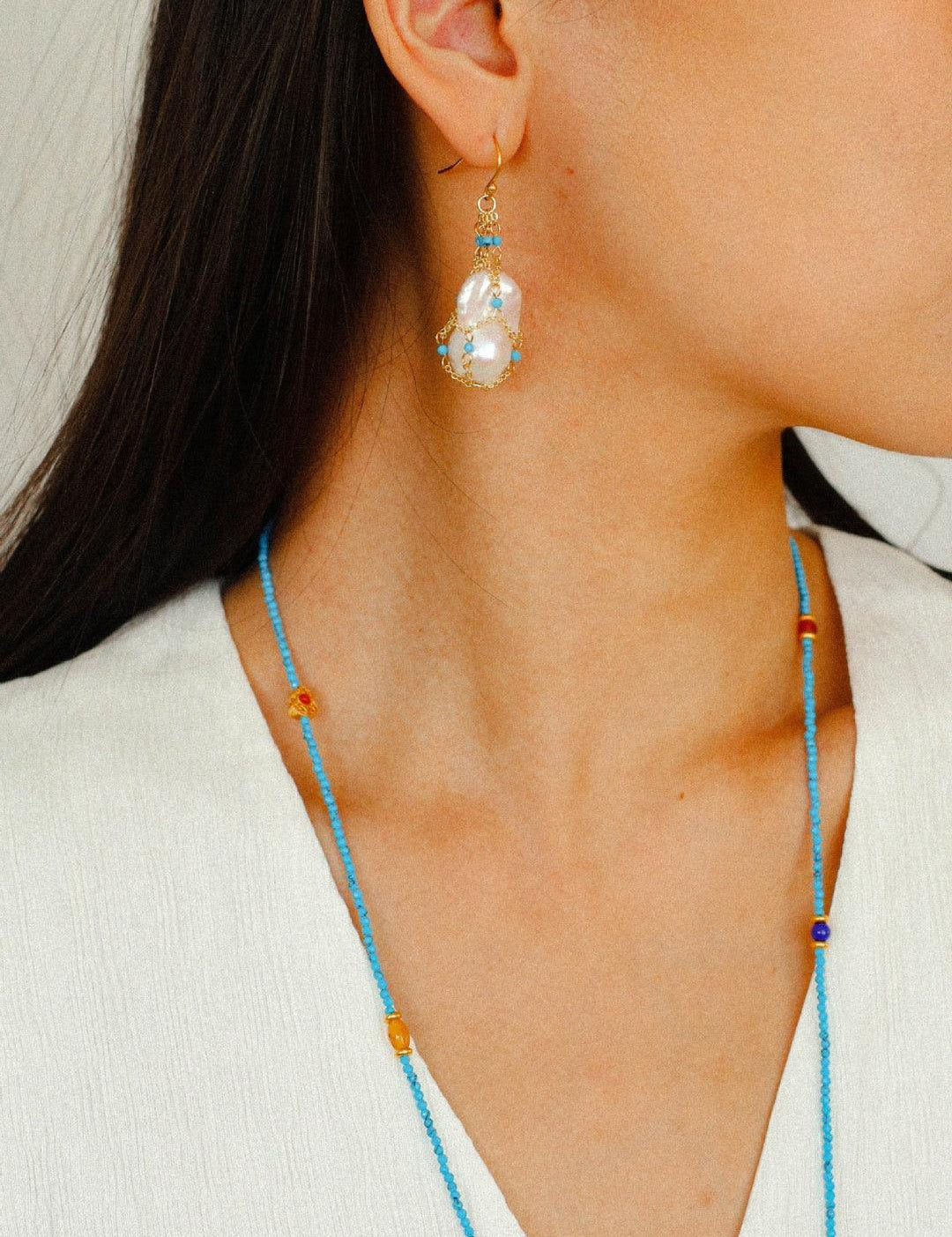 Spring Heartbeat Blue Turquoise Baroque Earrings - Gembea Jewelry
