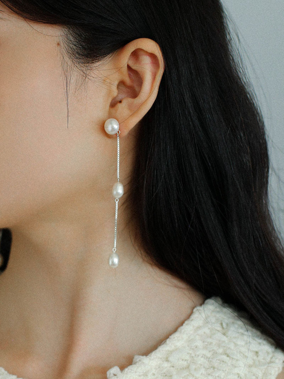 S925 Silver Chain Tassel Pearl Earrings