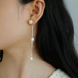 S925 Silver Chain Tassel Pearl Earrings