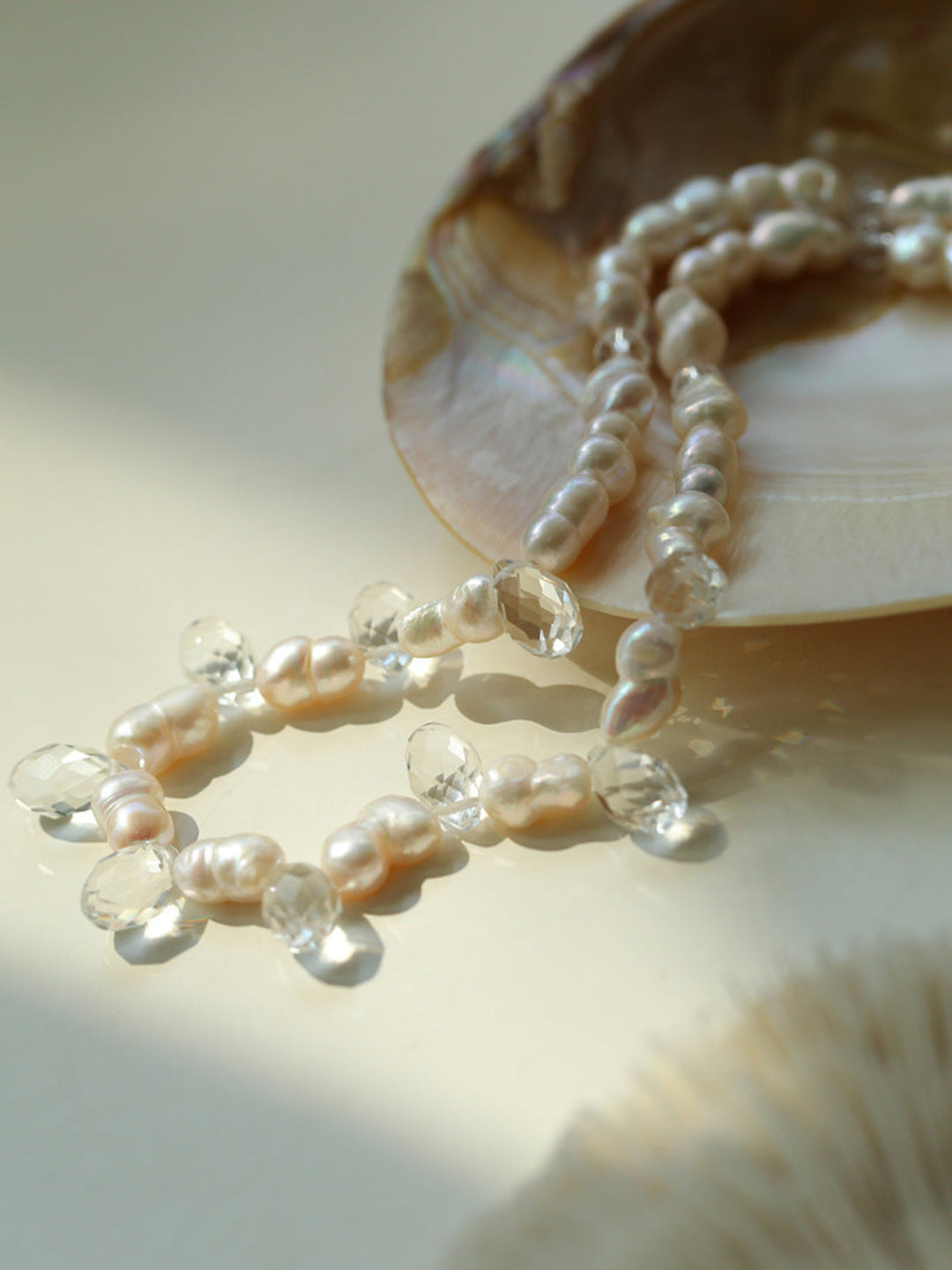 White Crystal Baroque Pearl Necklace