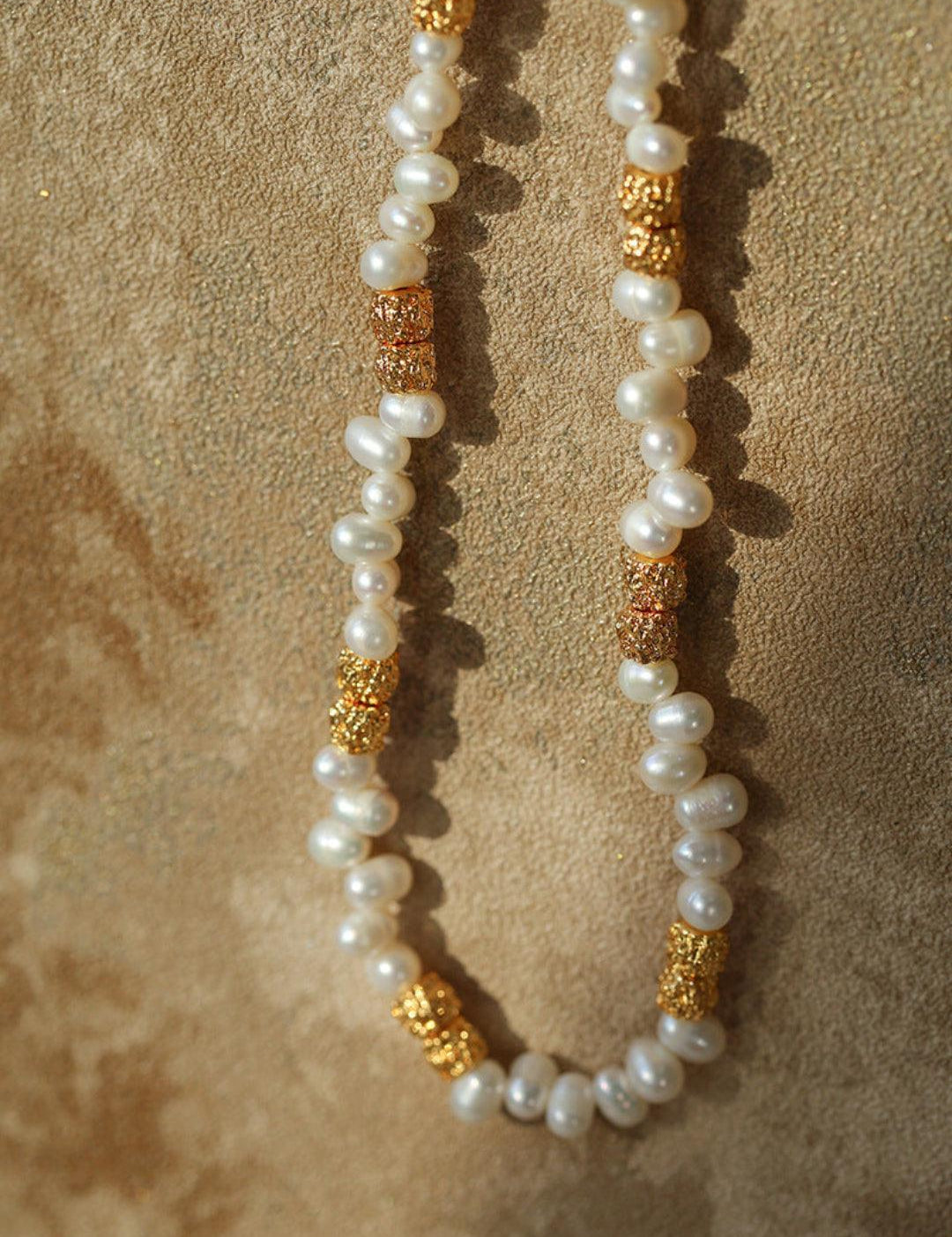 Lava Metal Gold Beans Scattered Pearl Necklace - Gembea Jewelry