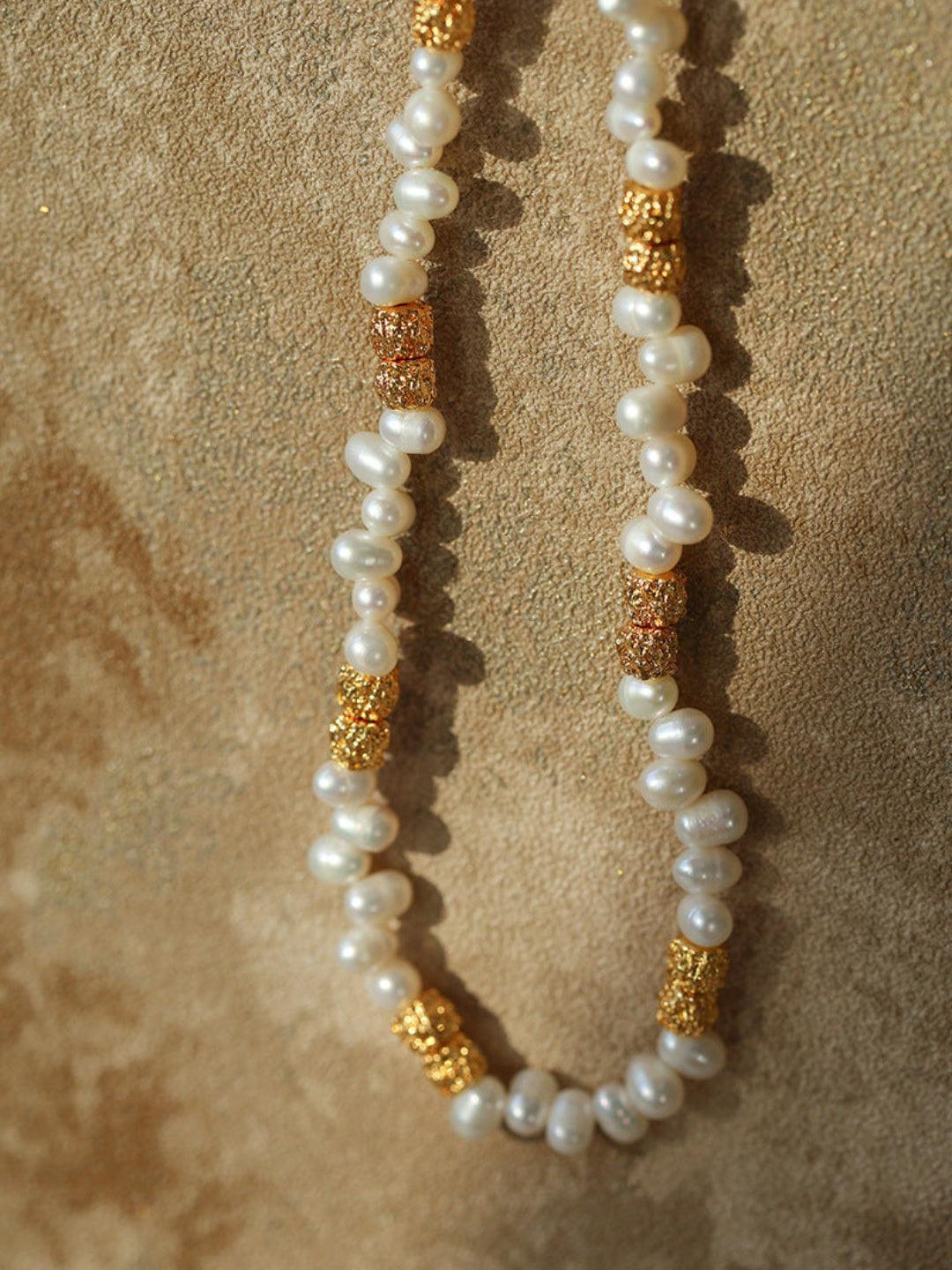 Lava Metal Gold Beans Scattered Pearl Necklace - Gembea Jewelry