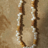 Lava Metal Gold Beans Scattered Pearl Necklace