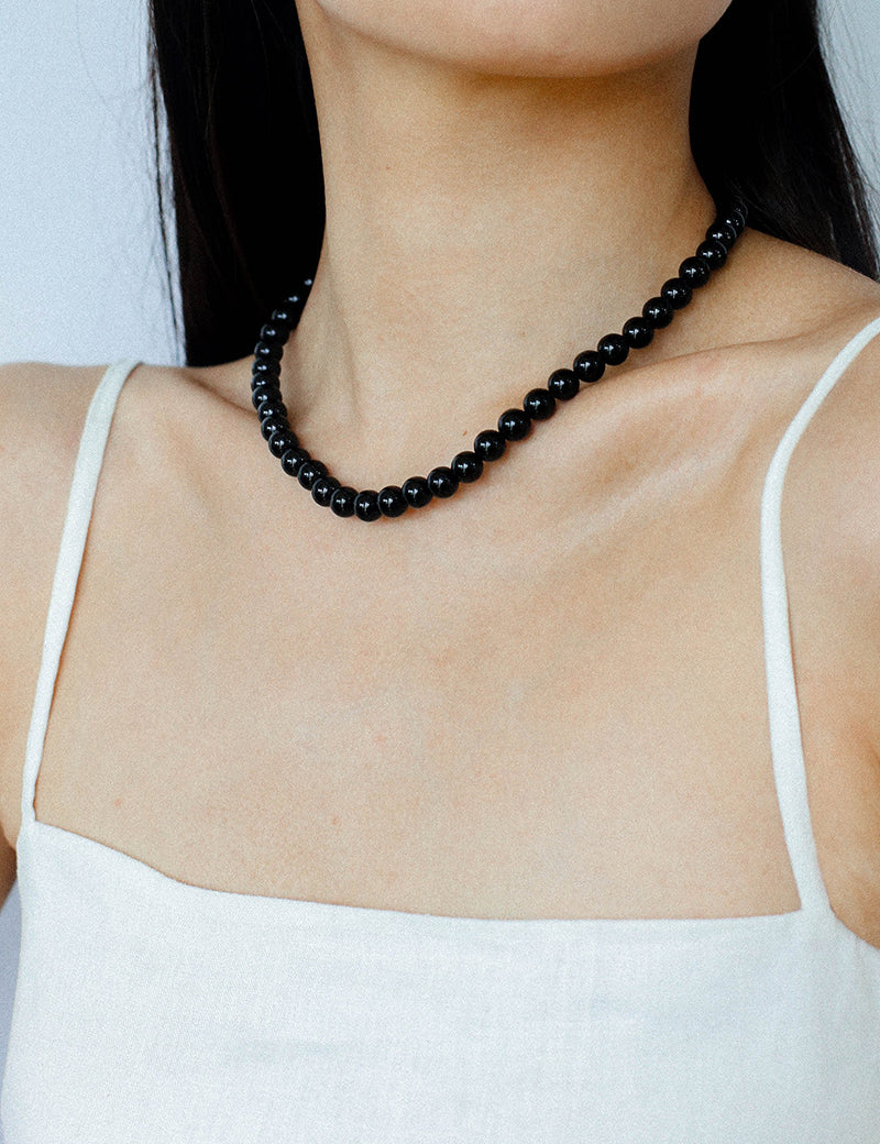 Classic Black Agate Beaded Necklace-Gembea Jewelry