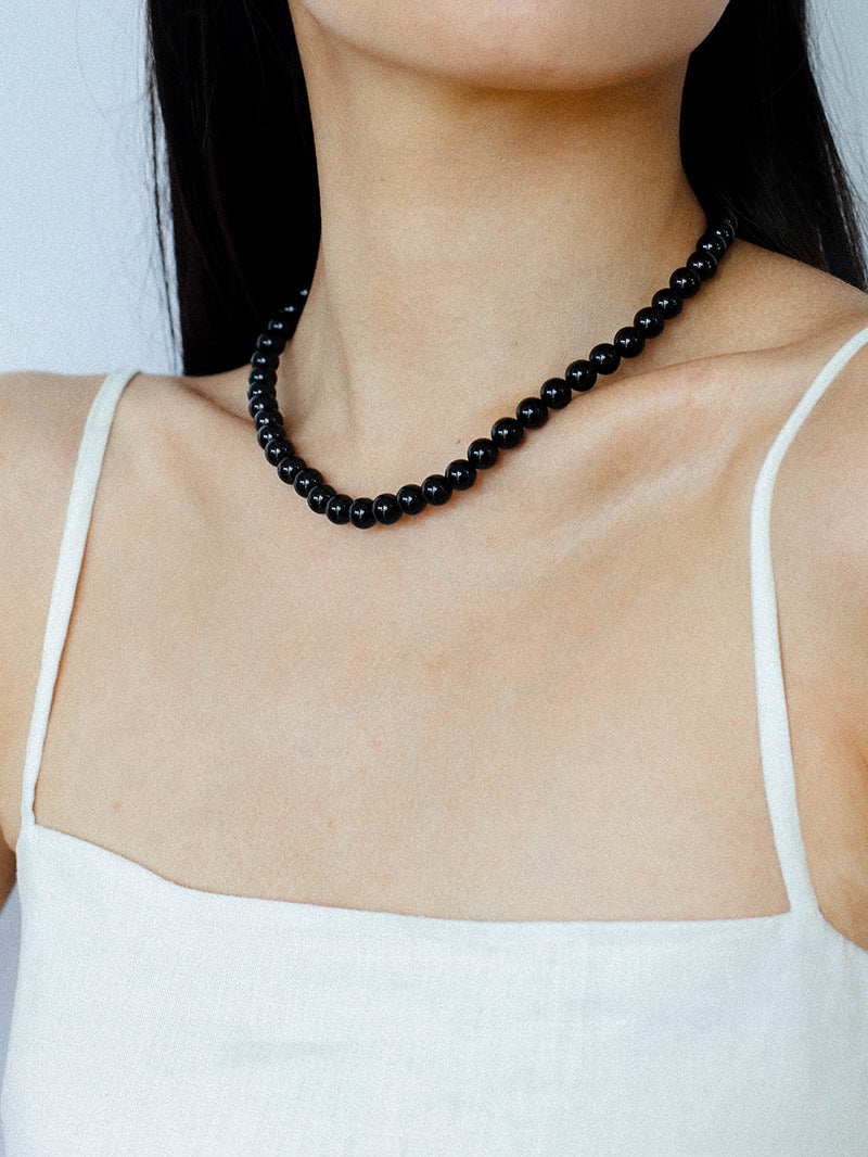Classic Black Agate Beaded Necklace-Gembea Jewelry