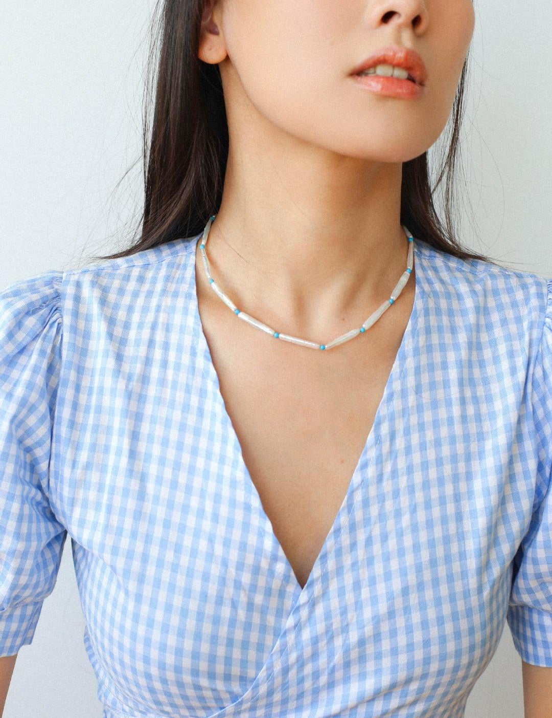 Spring Heartbeat Toothpick Pearl Necklace - Gembea Jewelry