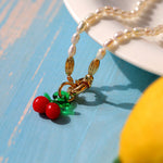 Glazed Cherry Pendant Pearl Necklace