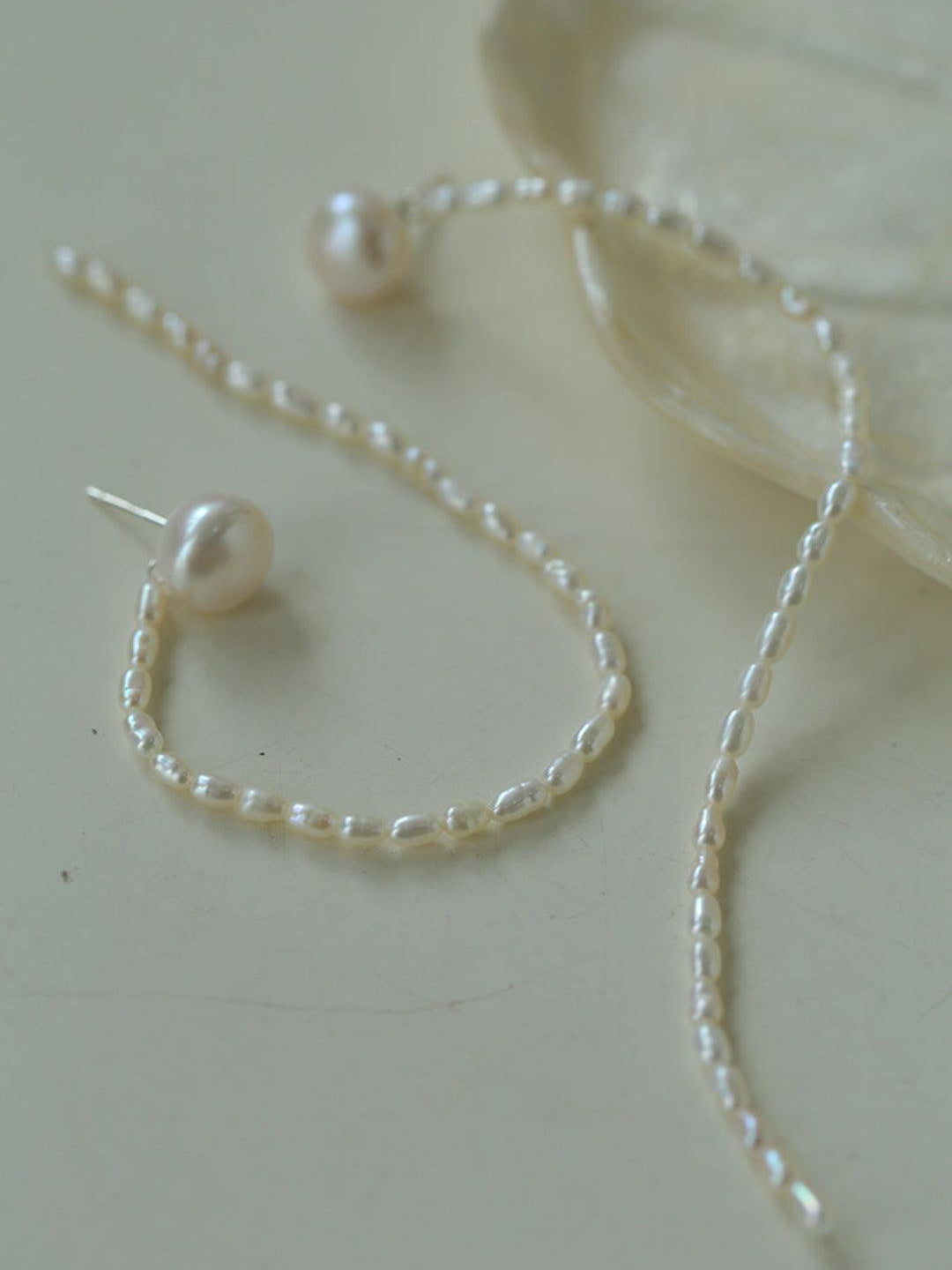 Long Rice Pearl Drop Earrings - Gembea Jewelry