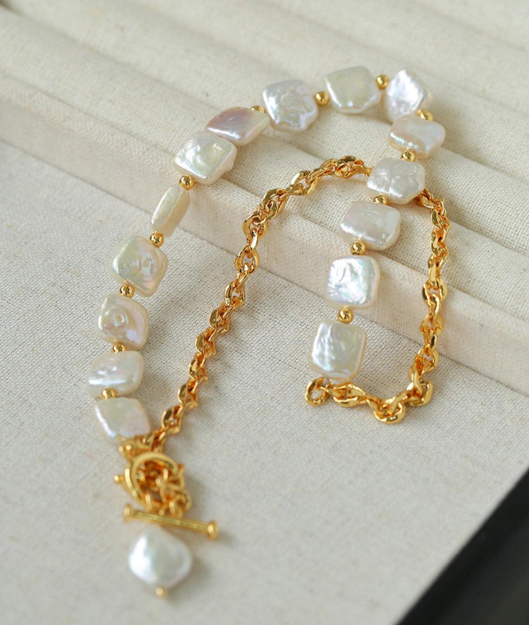 Natural Freshwater Square Pearl Chain Necklace - Gembea Jewelry