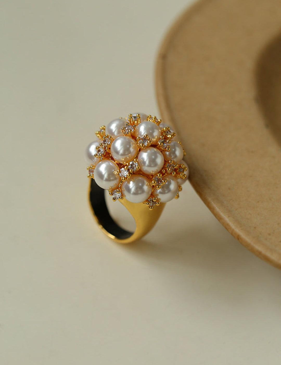 Full Star Flower Artificial Pearl Zircon Ring - Gembea Jewelry