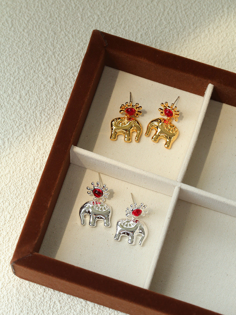 Sun Elephant Gold Silver Drop Earrings-Gembea Jewelry