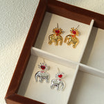 Sun Elephant Gold Silver Drop Earrings-Gembea Jewelry