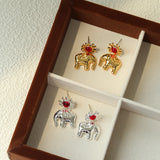 Sun Elephant Gold Silver Drop Earrings-Gembea Jewelry