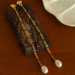 Simple Oval Pearl Long Drop Earrings