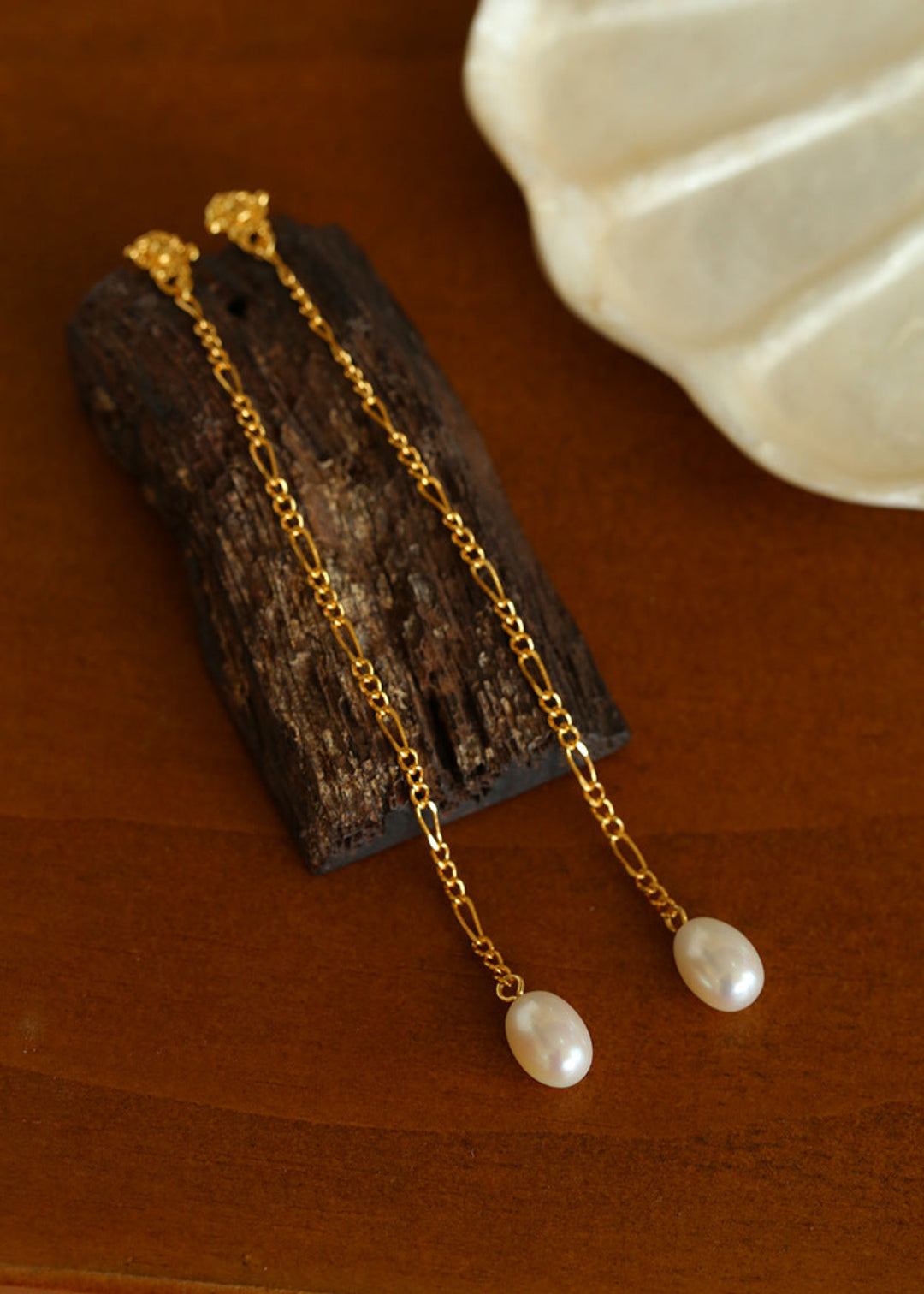 Simple Oval Pearl Long Drop Earrings