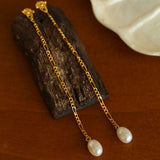 Simple Oval Pearl Long Drop Earrings