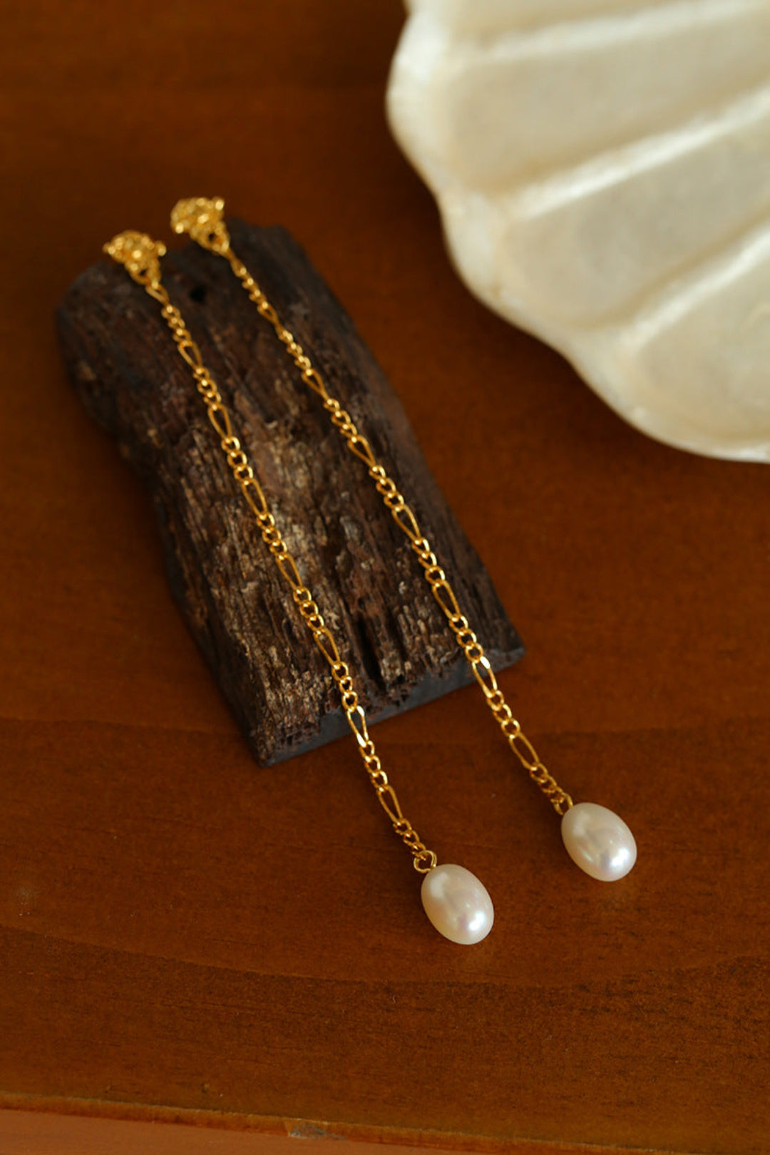 Simple Oval Pearl Long Drop Earrings