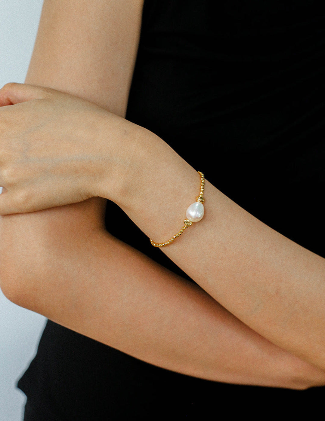 Faceted Beaded Baroque Pearl Bracelet