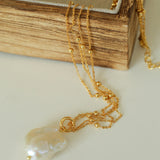 Double Chain Baroque Pendant Necklace