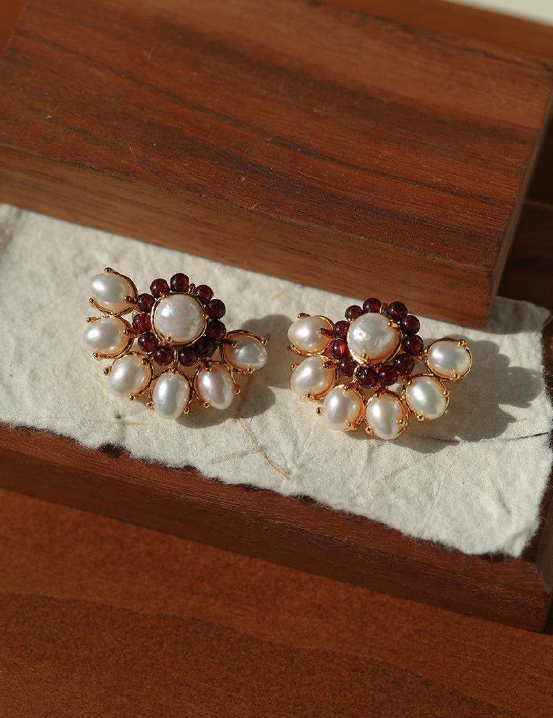 Natural Freshwater Pearl Garnet Stone Earrings - Gembea Jewelry